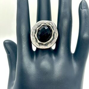 Sterling Onyx Faceted Ring           Size 8